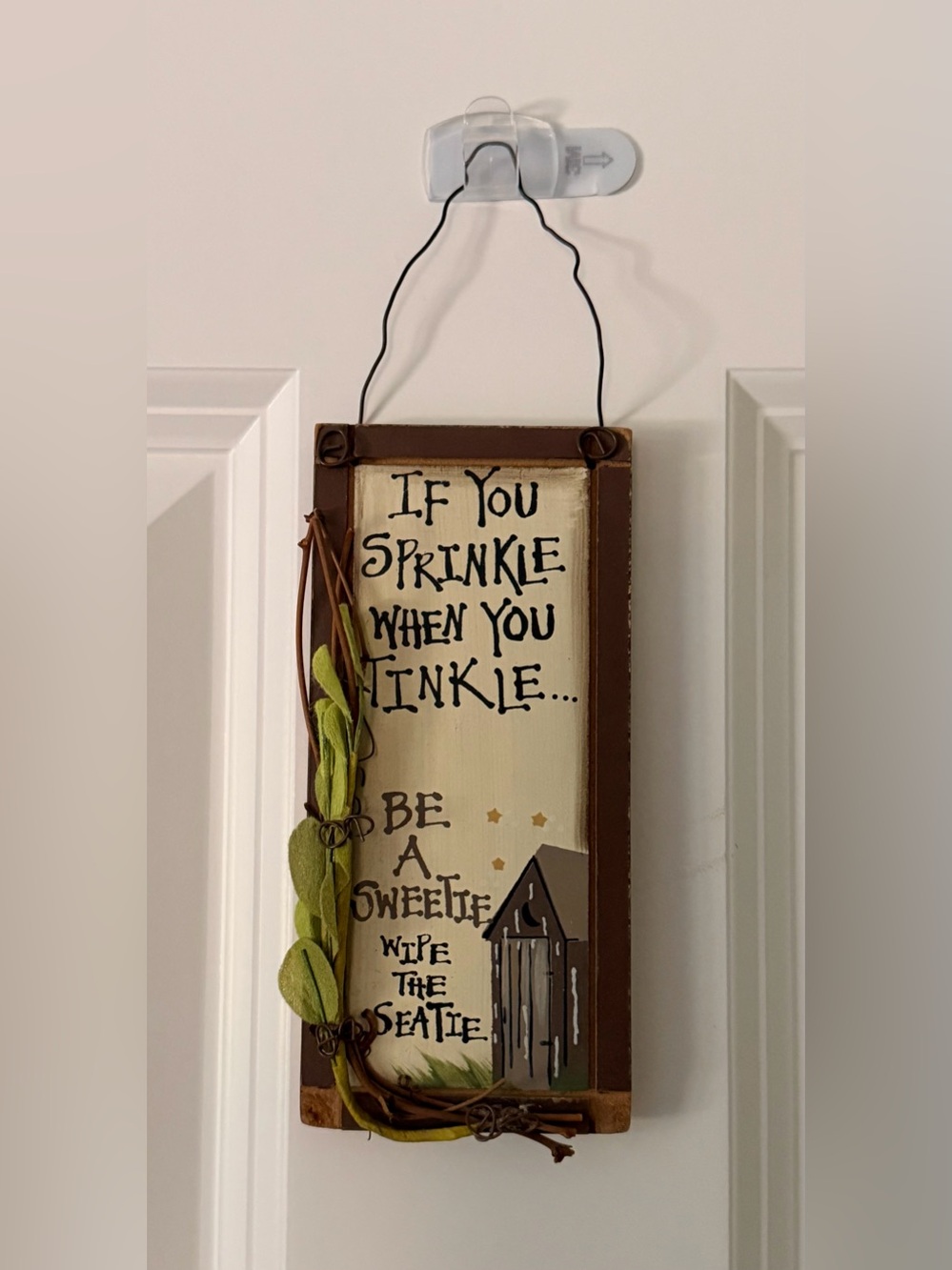 Rustic Brown and Cream 'If You Sprinkle' Wall Sign for Bathroom - Picture 1 of 3